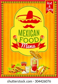 Mexican national cuisine and traditional cafe restaurant or bar menu flat bright color poster vector illustration