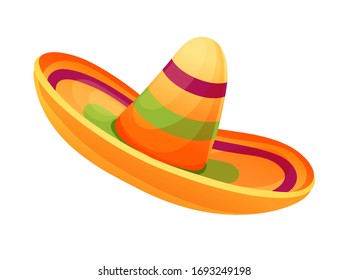 Mexican national hat, sombrero in cartoon style. Vector illustration isolated on white