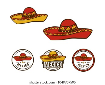 Mexican national hats, red and yellow. Logos with hat image