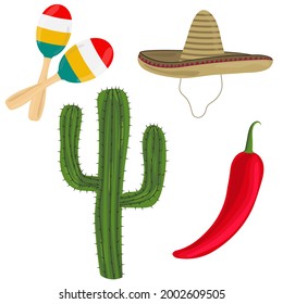 Mexican national items on a white background