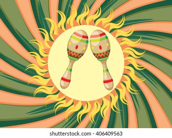 Mexican national musical instrument decorative maracas illustration.