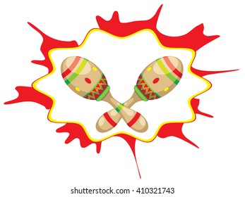 Mexican national musical instrument decorative maracas illustration.