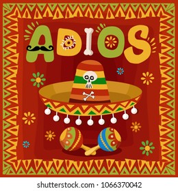 Mexican national symbols background. Mexican party card design. Mexican holiday background