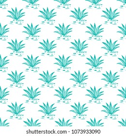 Mexican Nature Vector Background. Agave Cactuses Seamless Pattern