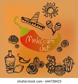 Mexican objects doodle set