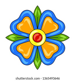 Mexican ornamental flower. Traditional decorative object. Talavera ceramic pattern. Ethnic folk ornament.