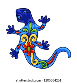 Mexican ornamental lizard. Traditional decorative object. Talavera ceramic pattern. Ethnic folk ornament.