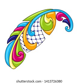 Mexican ornamental swirl palm leaf. Traditional decorative object. Talavera ceramic pattern. Ethnic folk ornament.