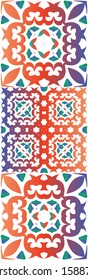 Mexican ornamental talavera ceramic. Bathroom design. Kit of vector seamless patterns. Red vintage backdrops for wallpaper, web background, towels, print, surface texture, pillows.
