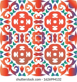 Mexican ornamental talavera ceramic. Bathroom design. Vector seamless pattern arabesque. Red vintage backdrop for wallpaper, web background, towels, print, surface texture, pillows.