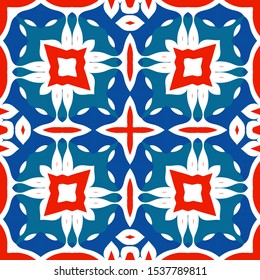 Mexican ornamental talavera ceramic. Collection of vector seamless patterns. Kitchen design. Red vintage backdrops for wallpaper, web background, towels, print, surface texture, pillows.