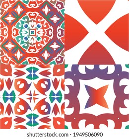 Mexican ornamental talavera ceramic. Collection of vector seamless patterns. Modern design. Red vintage backdrops for wallpaper, web background, towels, print, surface texture, pillows.