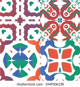 Mexican ornamental talavera ceramic. Collection of vector seamless patterns. Hand drawn design. Red vintage backdrops for wallpaper, web background, towels, print, surface texture, pillows.