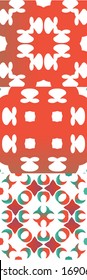 Mexican ornamental talavera ceramic. Colored design. Collection of vector seamless patterns. Red vintage backdrops for wallpaper, web background, towels, print, surface texture, pillows.