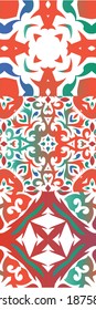 Mexican ornamental talavera ceramic. Colored design. Set of vector seamless patterns. Red vintage backdrops for wallpaper, web background, towels, print, surface texture, pillows.