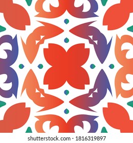 Mexican ornamental talavera ceramic. Creative design. Vector seamless pattern collage. Red vintage backdrop for wallpaper, web background, towels, print, surface texture, pillows.