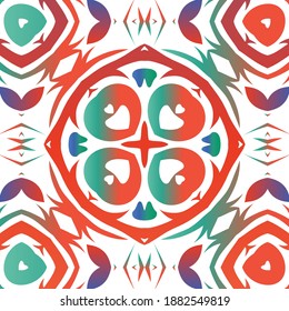 Mexican ornamental talavera ceramic. Creative design. Vector seamless pattern arabesque. Red vintage backdrop for wallpaper, web background, towels, print, surface texture, pillows.