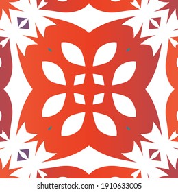 Mexican ornamental talavera ceramic. Fashionable design. Vector seamless pattern watercolor. Red vintage backdrop for wallpaper, web background, towels, print, surface texture, pillows.