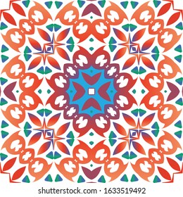 Mexican ornamental talavera ceramic. Hand drawn design. Kit of vector seamless patterns. Red vintage backdrops for wallpaper, web background, towels, print, surface texture, pillows.