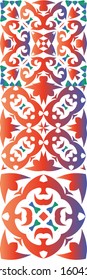 Mexican ornamental talavera ceramic. Kit of vector seamless patterns. Hand drawn design. Red vintage backdrops for wallpaper, web background, towels, print, surface texture, pillows.