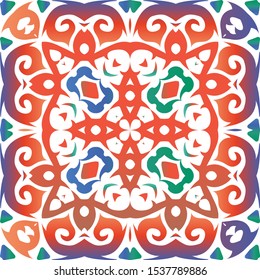 Mexican ornamental talavera ceramic. Kitchen design. Vector seamless pattern template. Red vintage backdrop for wallpaper, web background, towels, print, surface texture, pillows.