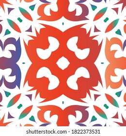 Mexican ornamental talavera ceramic. Kitchen design. Vector seamless pattern template. Red vintage backdrop for wallpaper, web background, towels, print, surface texture, pillows.