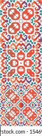 Mexican ornamental talavera ceramic. Minimal design. Kit of vector seamless patterns. Red vintage backdrops for wallpaper, web background, towels, print, surface texture, pillows.