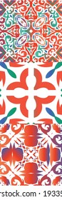 Mexican ornamental talavera ceramic. Minimal design. Kit of vector seamless patterns. Red vintage backdrops for wallpaper, web background, towels, print, surface texture, pillows.
