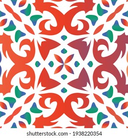 Mexican ornamental talavera ceramic. Modern design. Vector seamless pattern watercolor. Red vintage backdrop for wallpaper, web background, towels, print, surface texture, pillows.