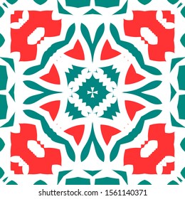 Mexican ornamental talavera ceramic. Stylish design. Vector seamless pattern theme. Red vintage backdrop for wallpaper, web background, towels, print, surface texture, pillows.