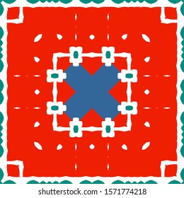 Mexican ornamental talavera ceramic. Stylish design. Vector seamless pattern theme. Red vintage backdrop for wallpaper, web background, towels, print, surface texture, pillows.