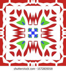 Mexican ornamental talavera ceramic. Stylish design. Vector seamless pattern theme. Red vintage backdrop for wallpaper, web background, towels, print, surface texture, pillows.