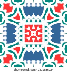 Mexican ornamental talavera ceramic. Stylish design. Vector seamless pattern theme. Red vintage backdrop for wallpaper, web background, towels, print, surface texture, pillows.