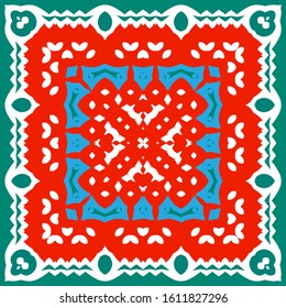 Mexican ornamental talavera ceramic. Stylish design. Vector seamless pattern theme. Red vintage backdrop for wallpaper, web background, towels, print, surface texture, pillows.