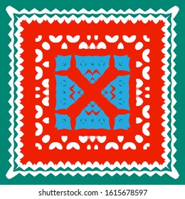 Mexican ornamental talavera ceramic. Stylish design. Vector seamless pattern theme. Red vintage backdrop for wallpaper, web background, towels, print, surface texture, pillows.