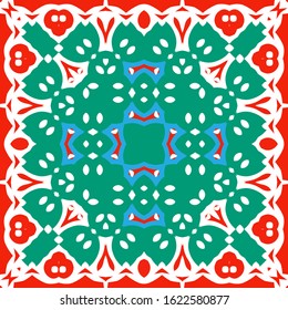 Mexican ornamental talavera ceramic. Stylish design. Vector seamless pattern theme. Red vintage backdrop for wallpaper, web background, towels, print, surface texture, pillows.