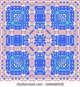 Mexican ornamental talavera ceramic. Stylish design. Vector seamless pattern theme. Red vintage backdrop for wallpaper, web background, towels, print, surface texture, pillows.