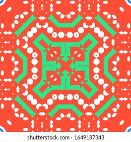 Mexican ornamental talavera ceramic. Stylish design. Vector seamless pattern theme. Red vintage backdrop for wallpaper, web background, towels, print, surface texture, pillows.