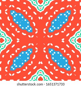 Mexican ornamental talavera ceramic. Stylish design. Vector seamless pattern theme. Red vintage backdrop for wallpaper, web background, towels, print, surface texture, pillows.