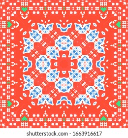 Mexican ornamental talavera ceramic. Stylish design. Vector seamless pattern theme. Red vintage backdrop for wallpaper, web background, towels, print, surface texture, pillows.