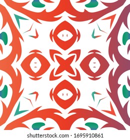 Mexican ornamental talavera ceramic. Stylish design. Vector seamless pattern flyer. Red vintage backdrop for wallpaper, web background, towels, print, surface texture, pillows.