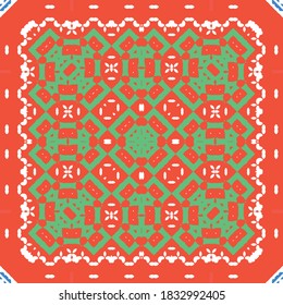 Mexican ornamental talavera ceramic. Stylish design. Vector seamless pattern theme. Red vintage backdrop for wallpaper, web background, towels, print, surface texture, pillows.