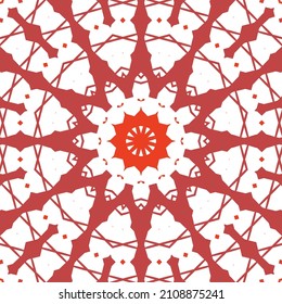 Mexican ornamental talavera ceramic. Stylish design. Vector seamless pattern poster. Red vintage backdrop for wallpaper, web background, towels, print, surface texture, pillows.