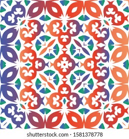 Mexican ornamental talavera ceramic. Universal design. Vector seamless pattern template. Red vintage backdrop for wallpaper, web background, towels, print, surface texture, pillows.