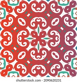 Mexican ornamental talavera ceramic. Universal design. Vector seamless pattern collage. Red vintage backdrop for wallpaper, web background, towels, print, surface texture, pillows.