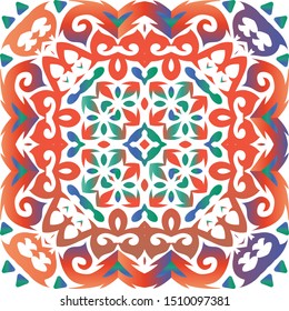 Mexican ornamental talavera ceramic. Vector seamless pattern frame. Universal design. Red vintage backdrop for wallpaper, web background, towels, print, surface texture, pillows.