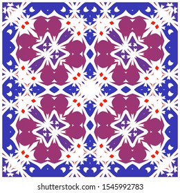 Mexican ornamental talavera ceramic. Vector seamless pattern arabesque. Hand drawn design. Red vintage backdrop for wallpaper, web background, towels, print, surface texture, pillows.