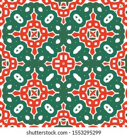 Mexican ornamental talavera ceramic. Vector seamless pattern trellis. Graphic design. Red vintage backdrop for wallpaper, web background, towels, print, surface texture, pillows.