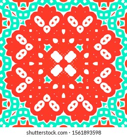 Mexican ornamental talavera ceramic. Vector seamless pattern trellis. Graphic design. Red vintage backdrop for wallpaper, web background, towels, print, surface texture, pillows.