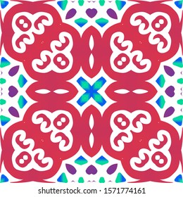 Mexican ornamental talavera ceramic. Vector seamless pattern arabesque. Hand drawn design. Red vintage backdrop for wallpaper, web background, towels, print, surface texture, pillows.